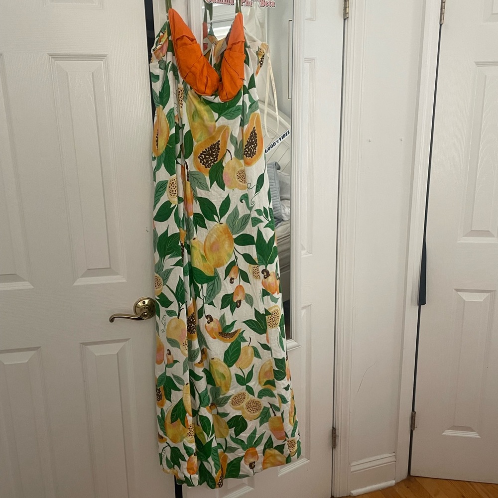 FARM Rio Maxi Dress with Orange and Green Leaf Print